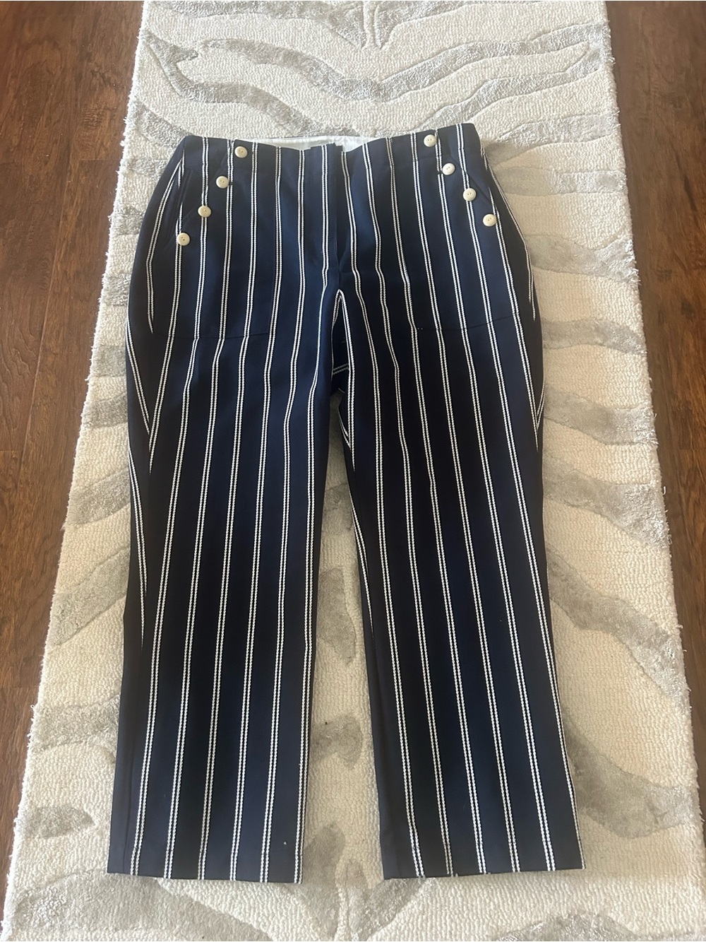 J. Crew Navy Trousers with Subtle White Pinstripes